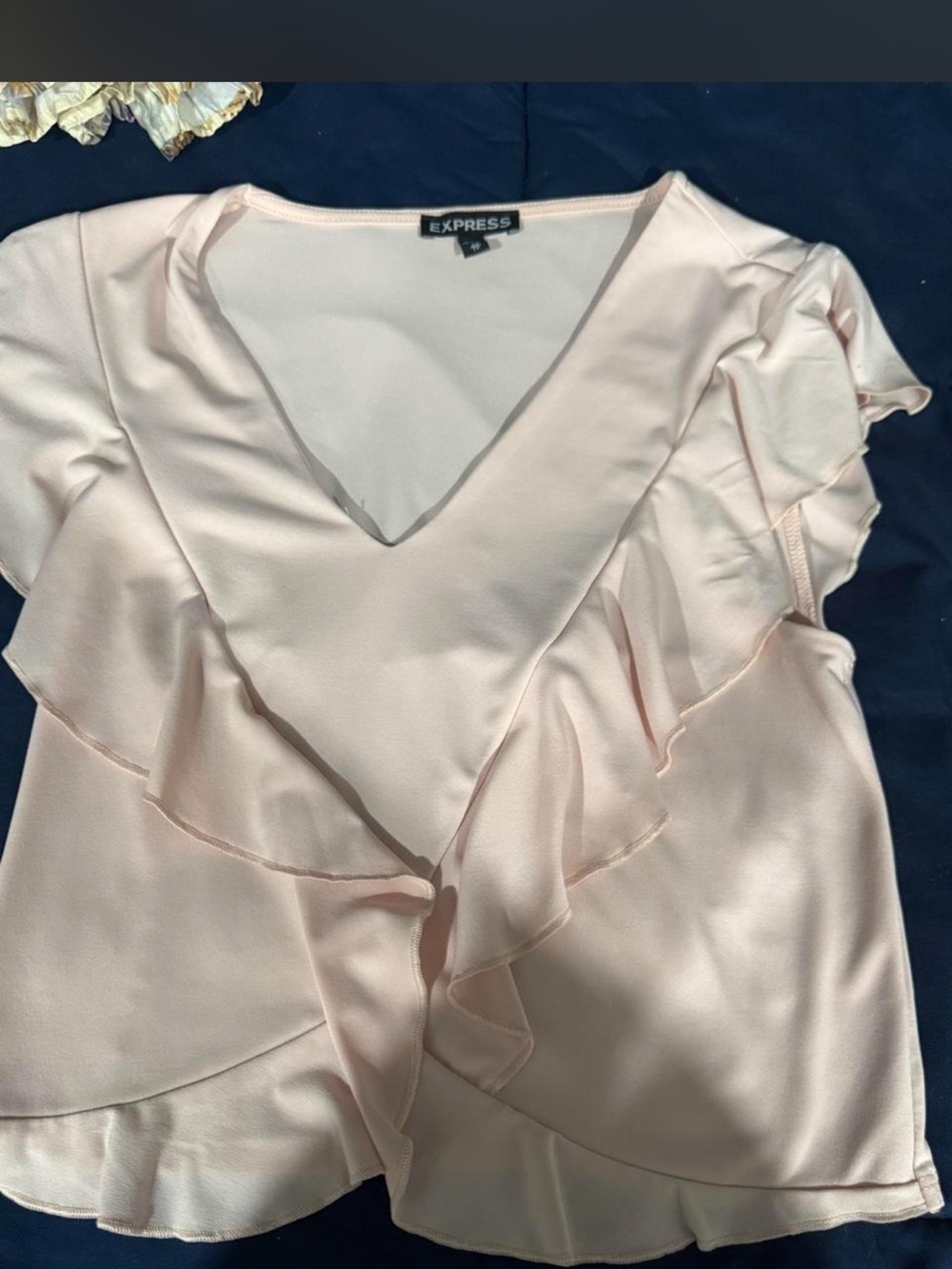 Express Women's Light Pink Ruffle V-Neck Blouse Size XS